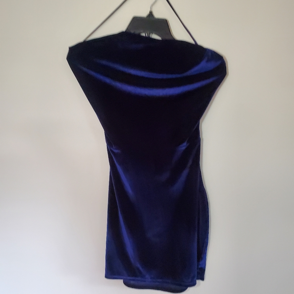 Lucy In The Sky Blue Velvet Mini Dress Lace Up Tulip Dress In Midnight Size Med - Picture 8 of 9